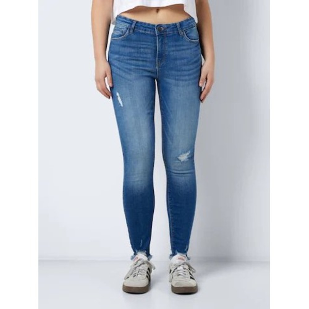 Noisy May Skinny Jeans Women 31x32 Blue Excellent Distressed Raw Hem Denim